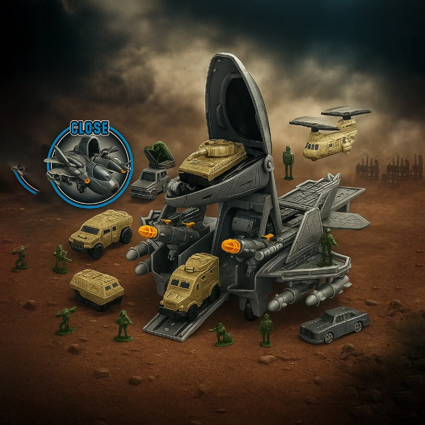 Military Aircraft Toys Fighter Military Plane Model Aircraft Toy Play Set with Mini Cars [PD]