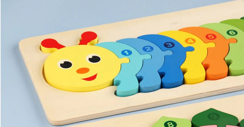 Colorful Wooden Caterpillar Shaped Puzzle with Numerical Number [PD][1Pc]