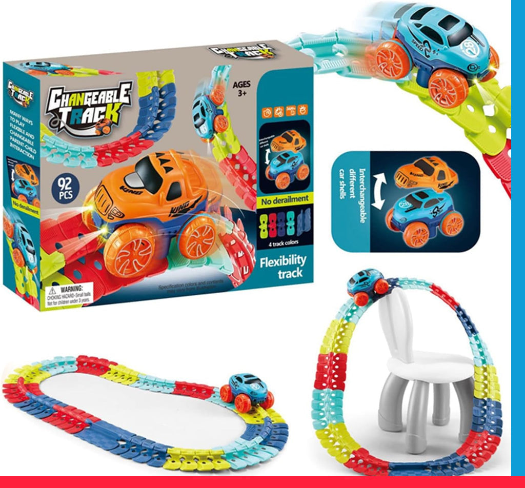 Changeable Track with LED Light-UP Race Car Flexible Rail &Electric Car Set 92 PCs [PD] [1 Pc]