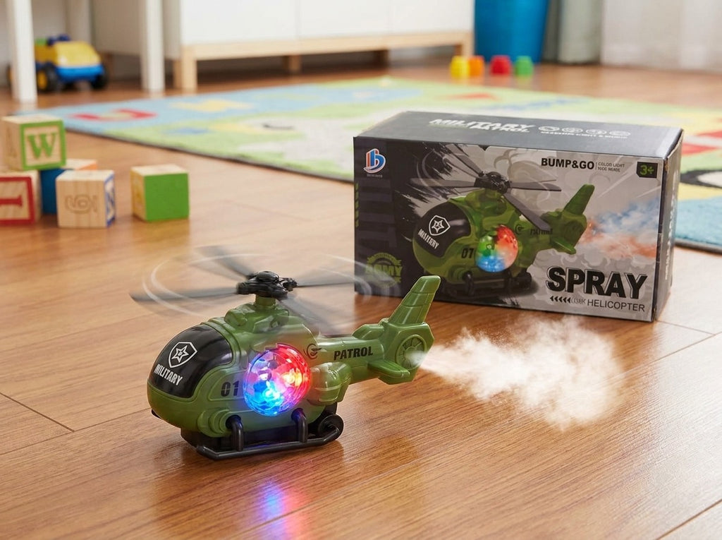 Military Patrol "Bump & Go" Spray Helicopter [PD.]