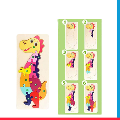 Colorful Wooden Dinosaur Shaped Puzzle with Numerical Number [PD]