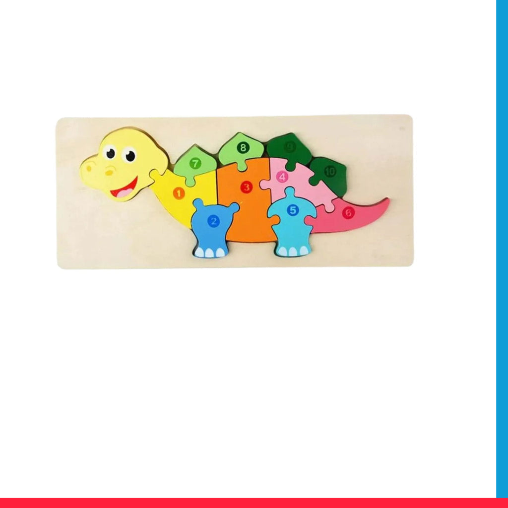 Colorful Wooden Dinosaur Shaped Puzzle with Numerical Number [PD]