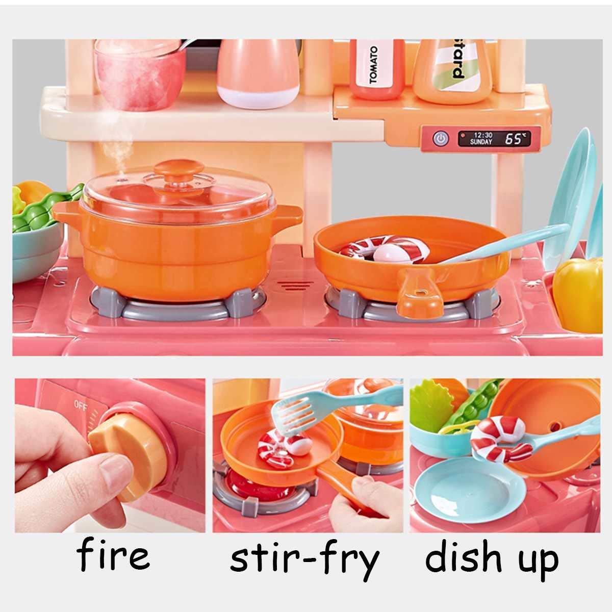 Kitchen Set Toys with 42 Pcs Lights & Sounds, Play Sink with Running Water, Dessert Shelf Toy & Accessories Kitchen Set [PD]
