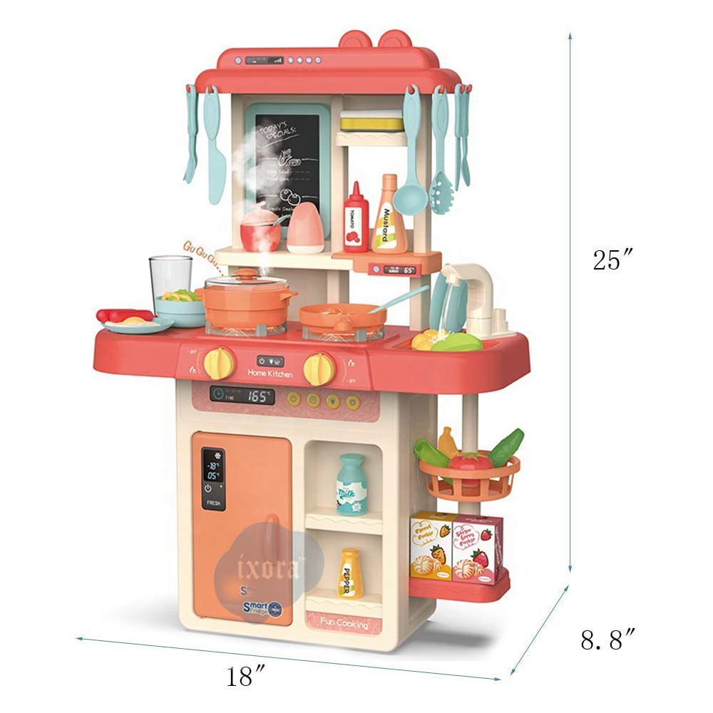 Kitchen Set Toys with 42 Pcs Lights & Sounds, Play Sink with Running Water, Dessert Shelf Toy & Accessories Kitchen Set [PD]