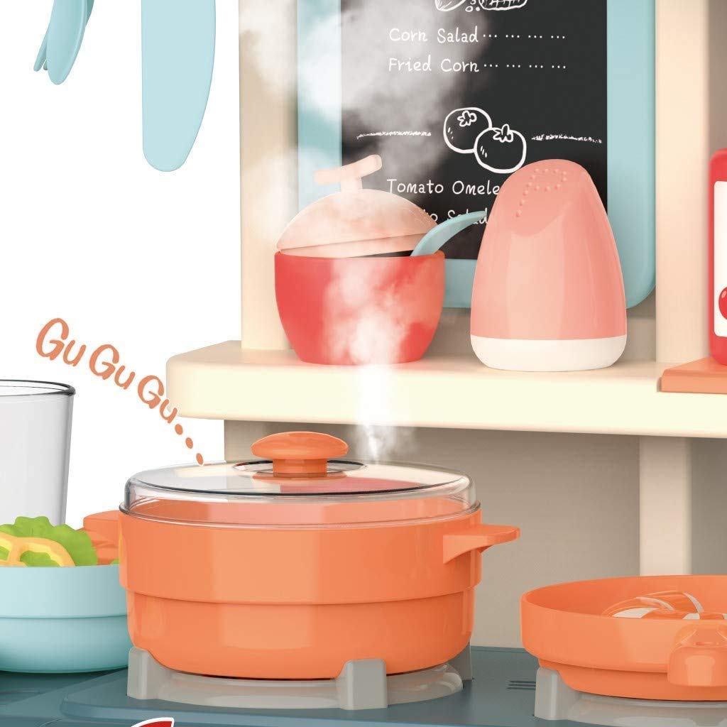 Kitchen Set Toys with 42 Pcs Lights & Sounds, Play Sink with Running Water, Dessert Shelf Toy & Accessories Kitchen Set [PD]