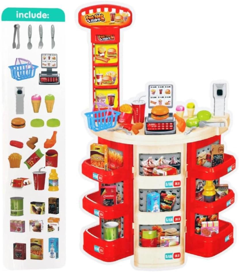 Kids Fashion Fast Food Restaurant Children's Playset Cooking Food Role Portable Red Electronic Lights boy & girl toys,[PD]