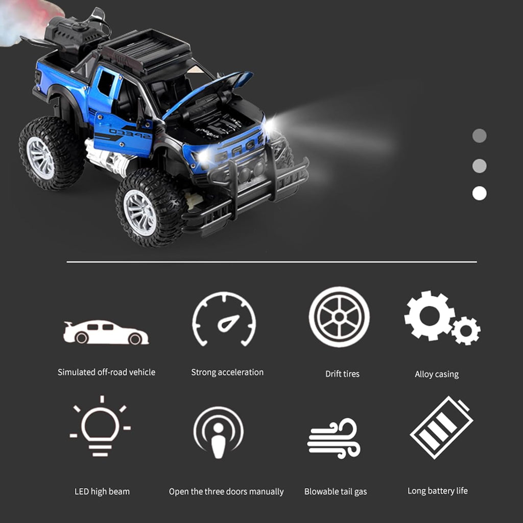 Alloy Off Road Vehicle Door Opening Remote Control Vehicle Spray Off Road Vehicle Children Toy Car Blue [PD]