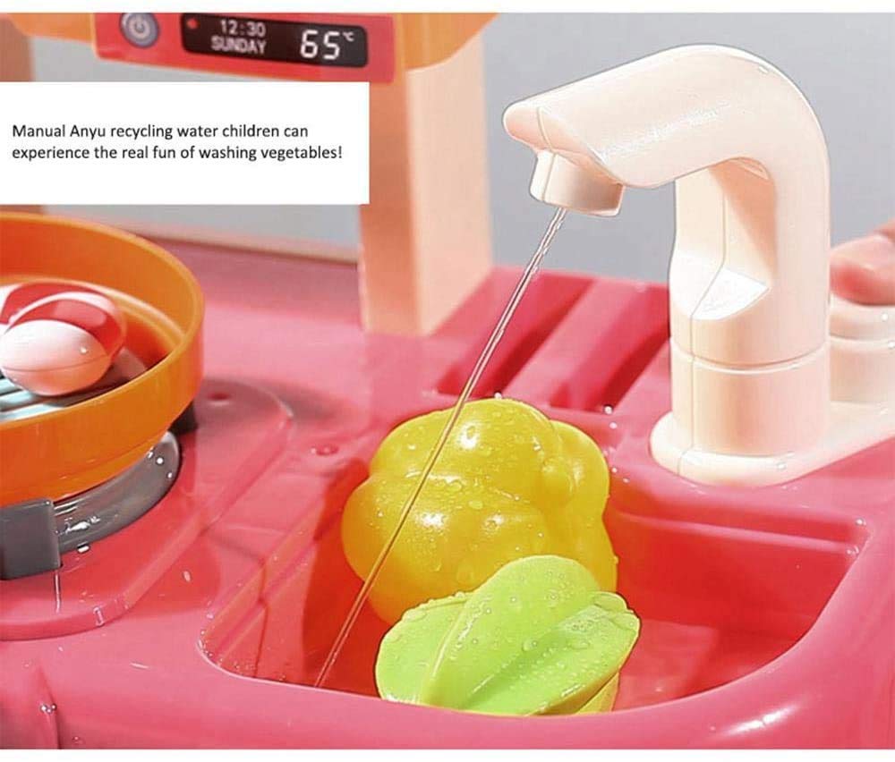 Kitchen Set Toys with 42 Pcs Lights & Sounds, Play Sink with Running Water, Dessert Shelf Toy & Accessories Kitchen Set [PD]