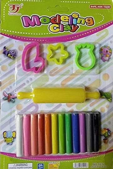 Clay Modeling Set - 12 Pcs of Colorful with 3 Moulds,[PD][1Set]