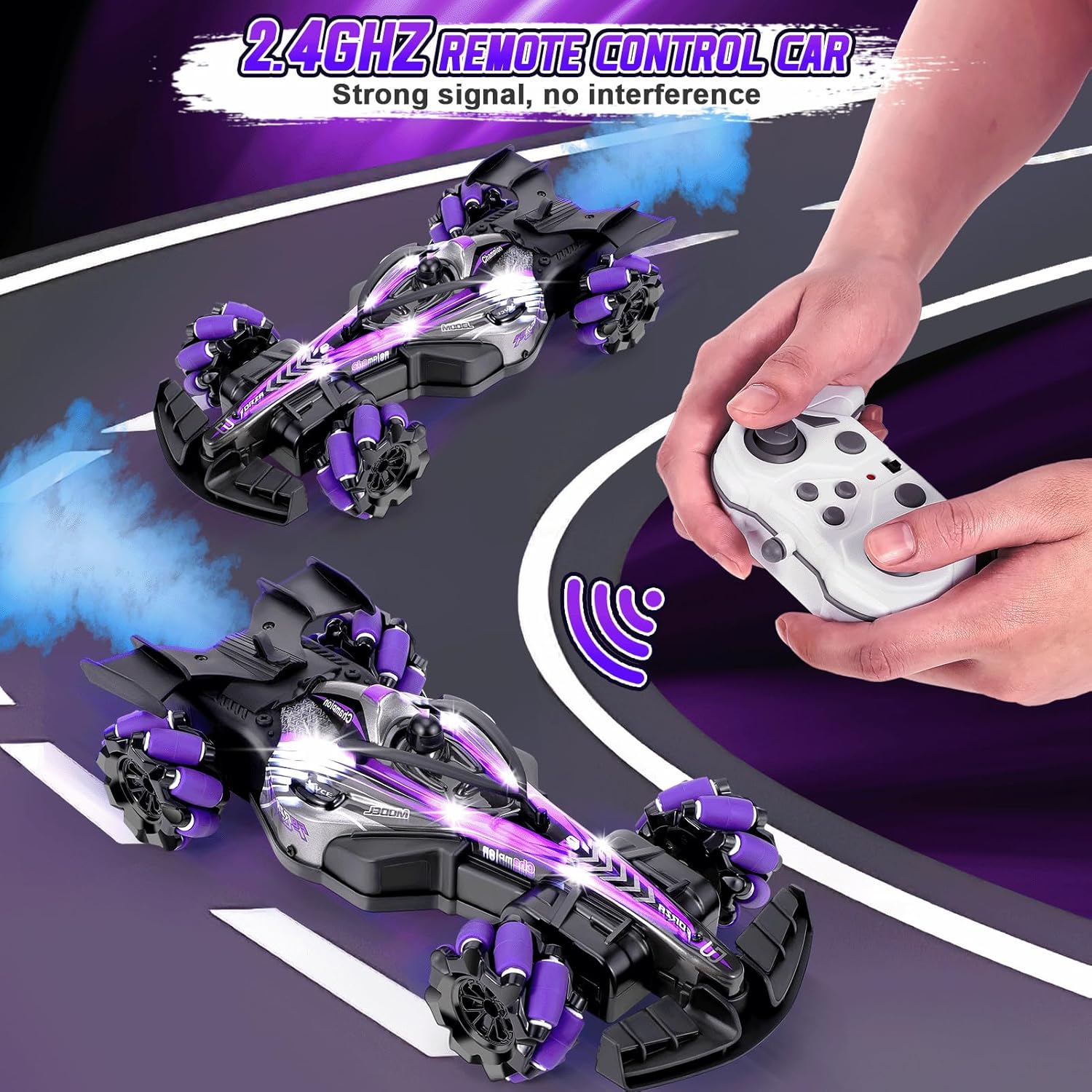 Coikes Remote Controlled Car, 2.4GHz RC Stunt Car with Spray Light, Music, 4WD Off Road Drift RC Car , [PD]