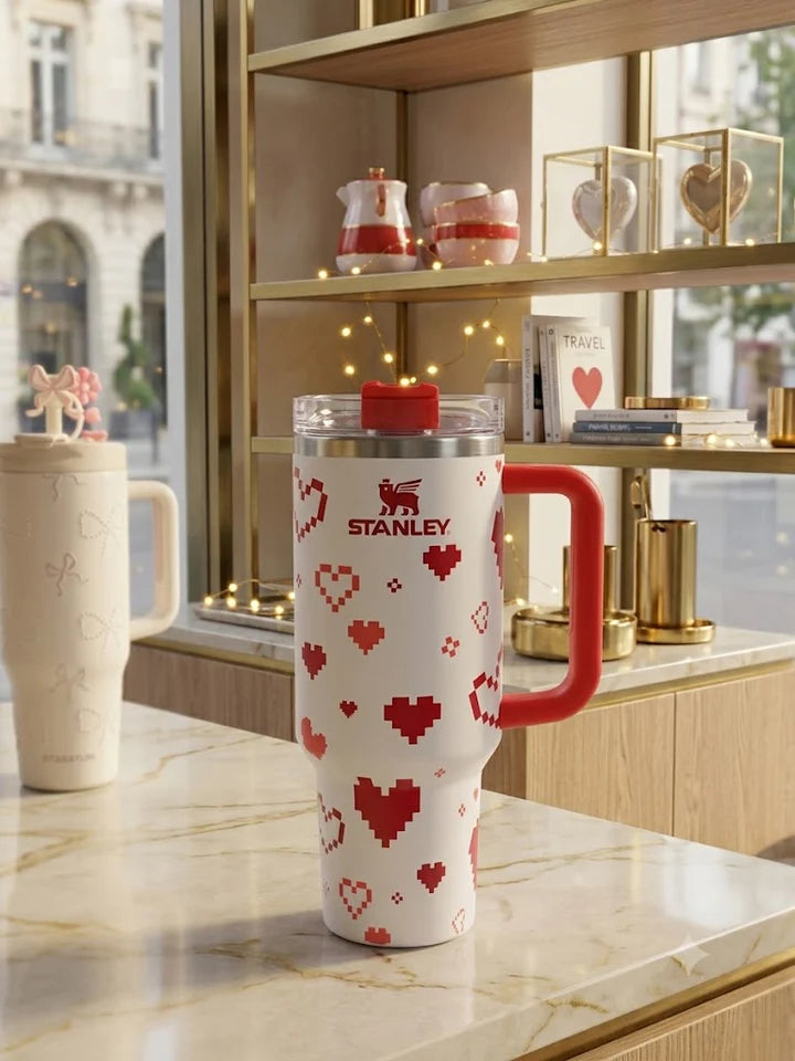 FlowState Tumbler Retro Red & White Pixel Hearts (PD)