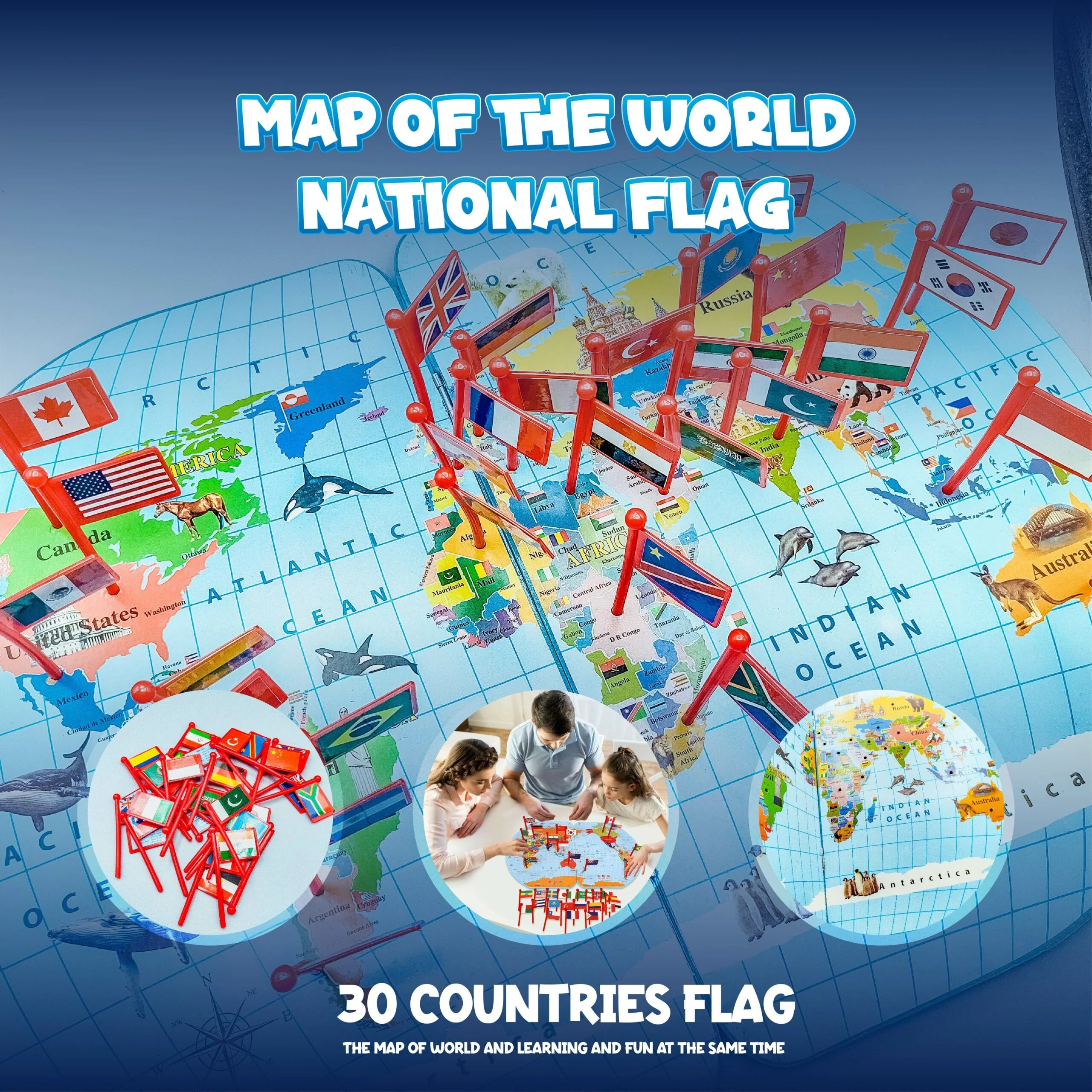 Educational Wooden World Map National Flags [PD][1Pc]