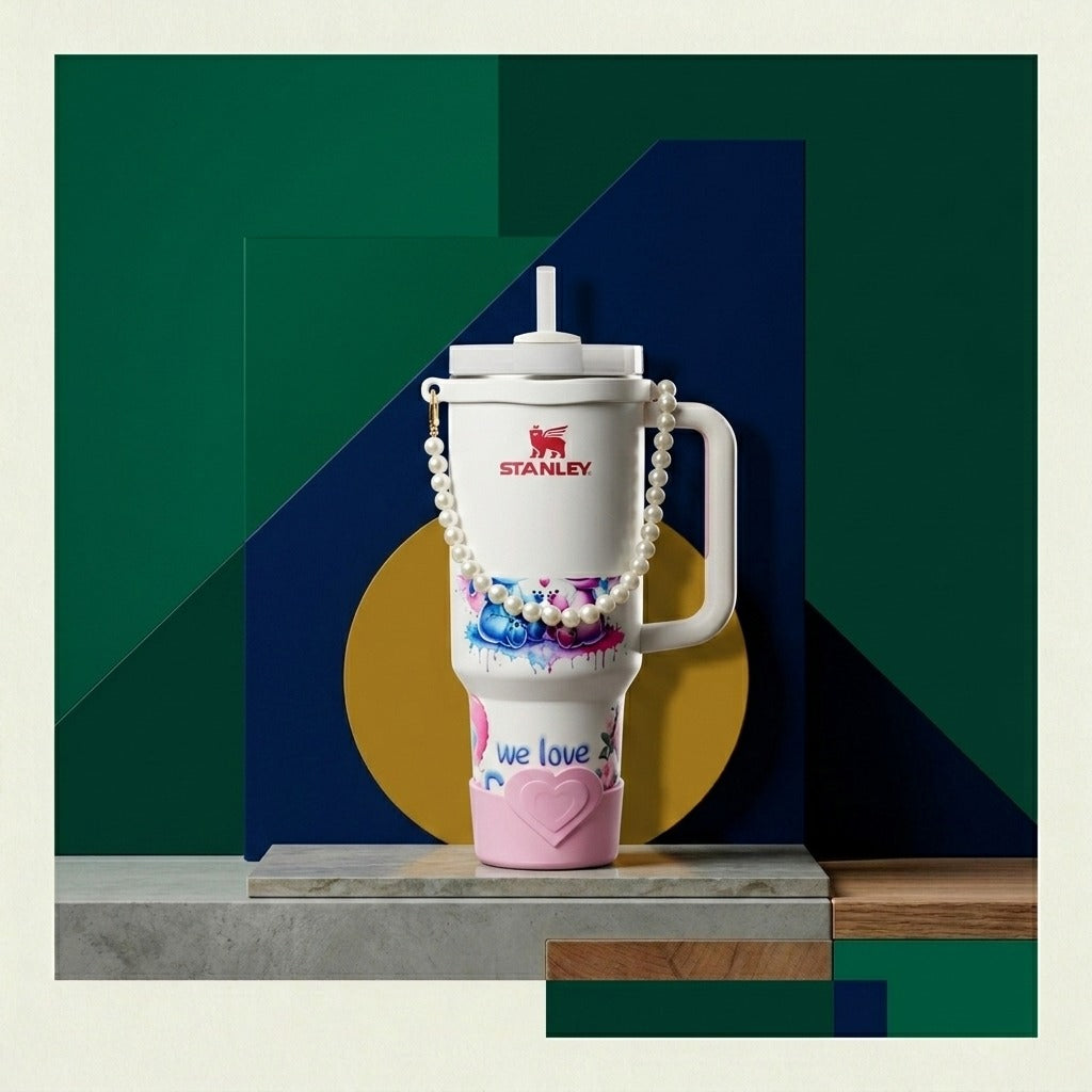 Watercolor "We Love" Edition with Pearl Strap Stanley Quencher H2.0 FlowState Tumbler (PDB)