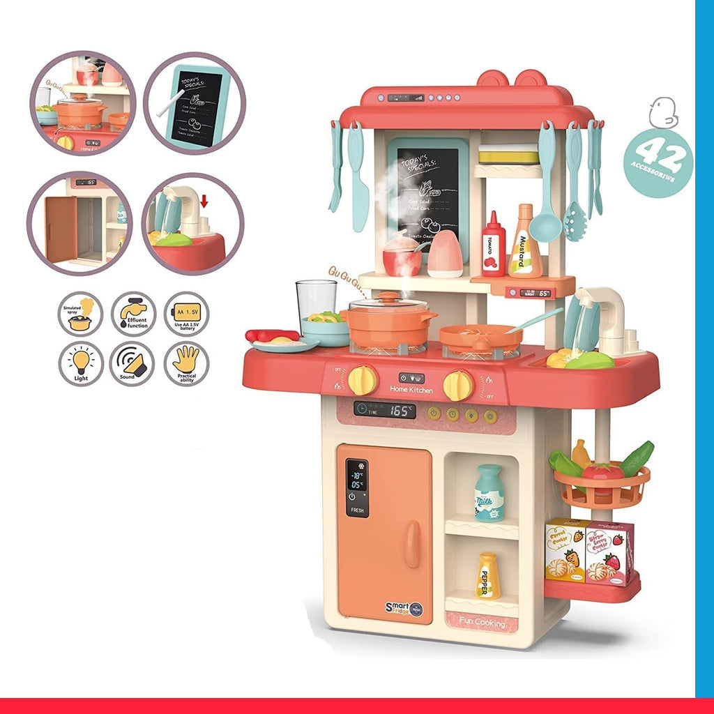 Kitchen Set Toys with 42 Pcs Lights & Sounds, Play Sink with Running Water, Dessert Shelf Toy & Accessories Kitchen Set [PD]
