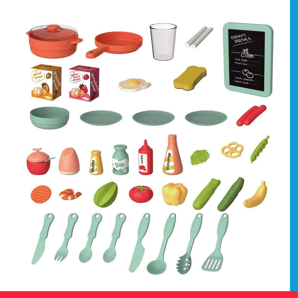 Kitchen Set Toys with 42 Pcs Lights & Sounds, Play Sink with Running Water, Dessert Shelf Toy & Accessories Kitchen Set [PD]