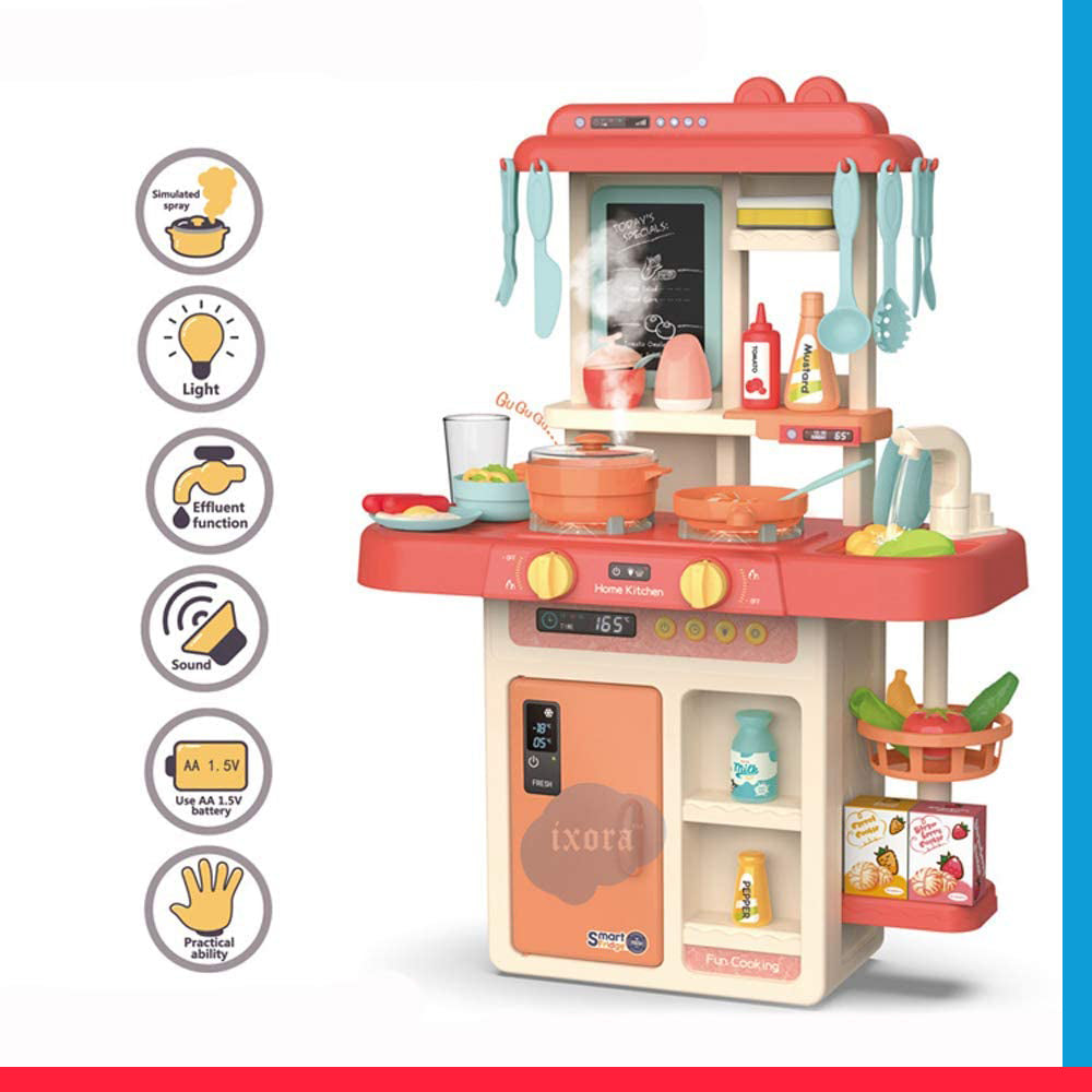 Kitchen Set Toys with 42 Pcs Lights & Sounds, Play Sink with Running Water, Dessert Shelf Toy & Accessories Kitchen Set [PD]