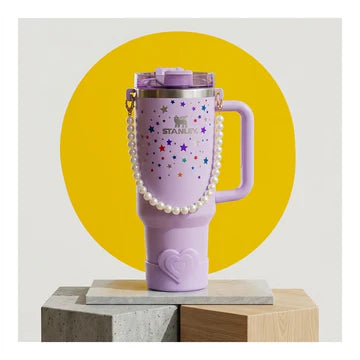 Aesthetic Stanley Quencher H2.0 (40oz) – Lavender Dreams with Pearl Chain (PD)
