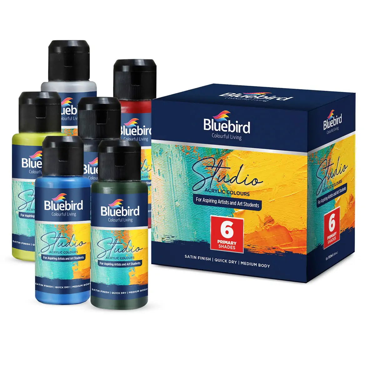 Blue Birds Studio Acrylic Colors â€“ 100 ml â€“ Set of 6 Primary Shades [IP][Pack] - Kaliber