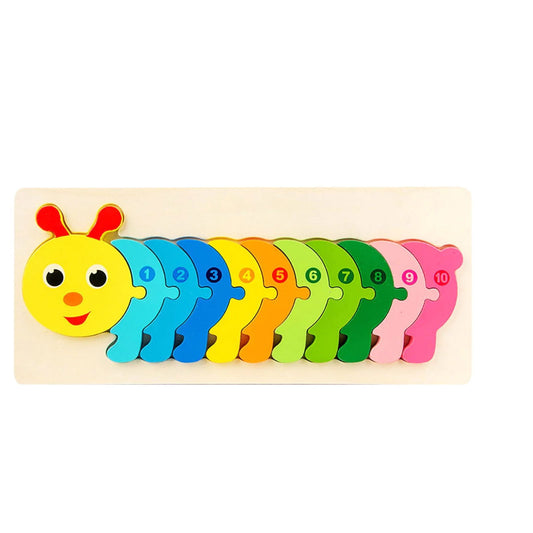 Colorful Wooden Caterpillar Shaped Puzzle with Numerical Number [PD][1Pc] - Kaliber