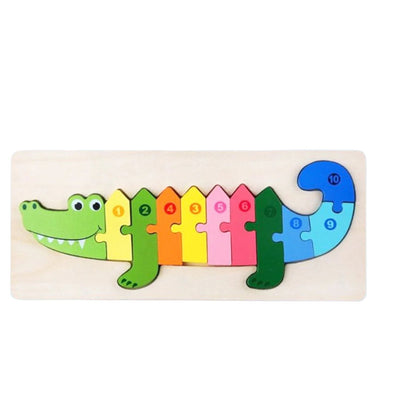 Colorful Wooden Crocodiles Shaped Puzzle with Numerical Number [PD][1Pc] - Kaliber