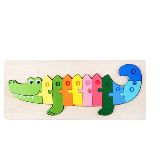 Colorful Wooden Crocodiles Shaped Puzzle with Numerical Number [PD][1Pc] - Kaliber