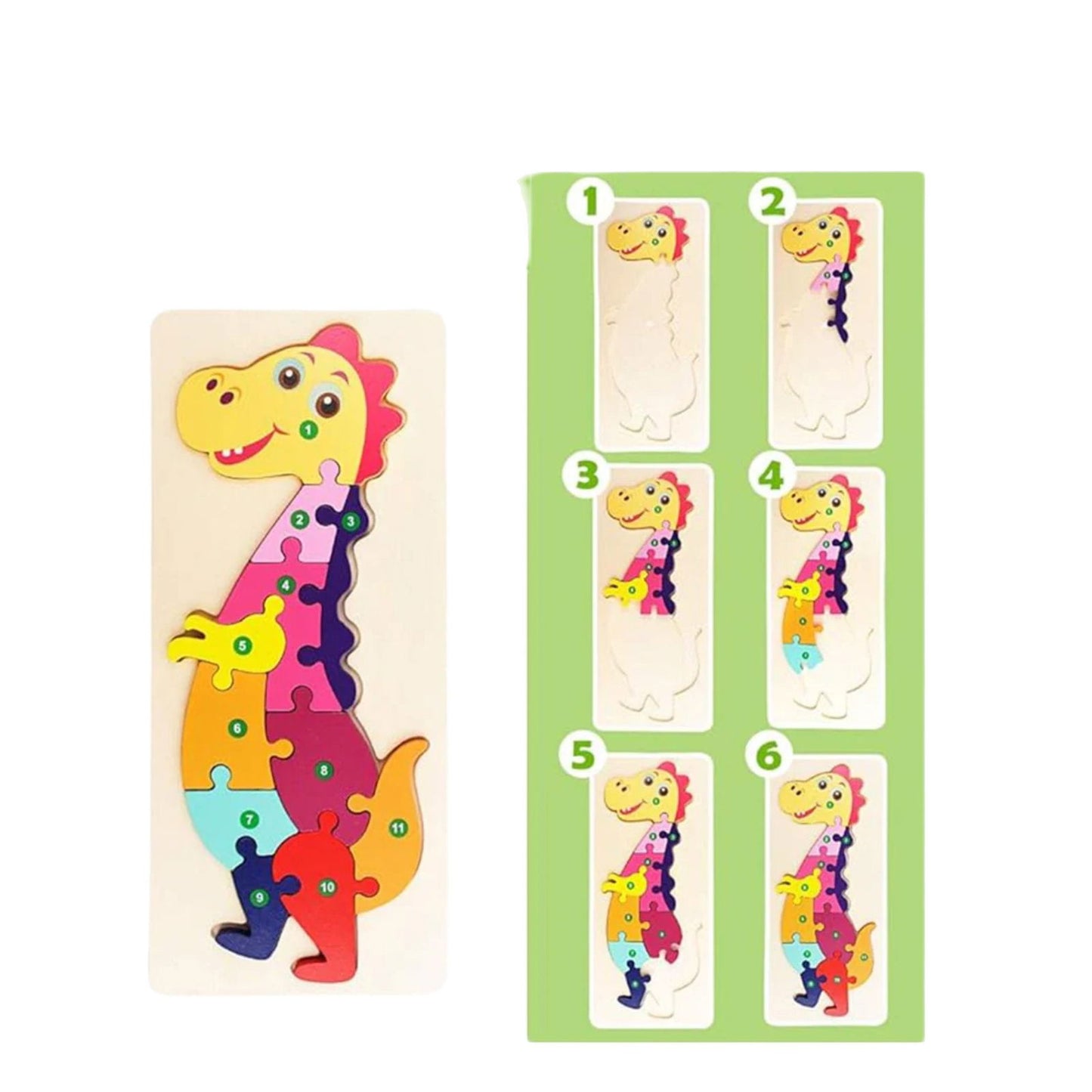 Colorful Wooden Dinosaur Shaped Puzzle with Numerical Number [PD][1Pc] - Kaliber
