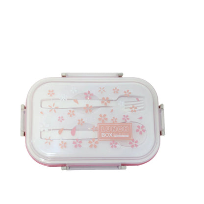 Complete Kids' Lunch Box with Fork and Spoon Pink[1Pc][PD] - Kaliber