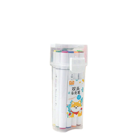 Double Head 12 Multi-Colors Permanent Art Markers - Kaliber