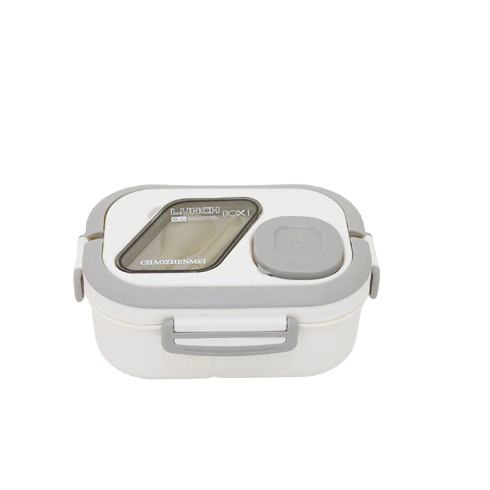Double Layer Lunch Box Portable With Fork And Spoon For kids School Off White[1Pc][PD] - Kaliber
