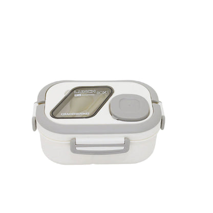 Double Layer Lunch Box Portable With Fork And Spoon For kids School Off White[1Pc][PD] - Kaliber