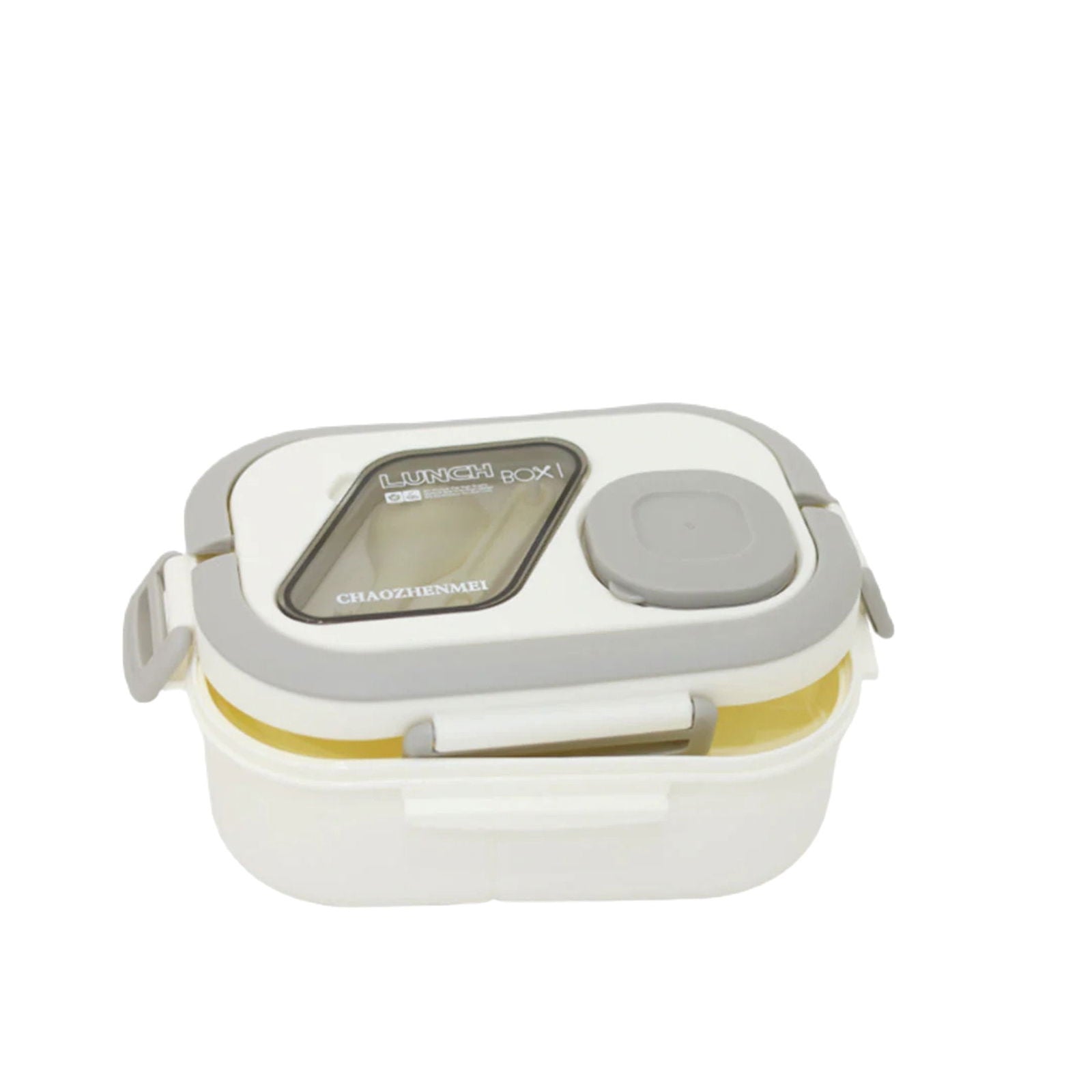 Double Layer Lunch Box Portable With Fork And Spoon For kids School Off White[1Pc][PD] - Kaliber