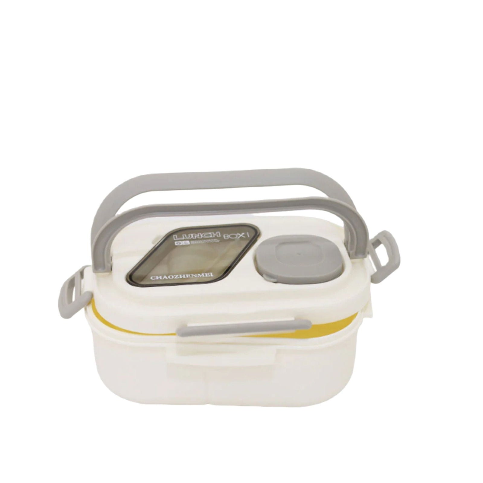 Double Layer Lunch Box Portable With Fork And Spoon For kids School Off White[1Pc][PD] - Kaliber