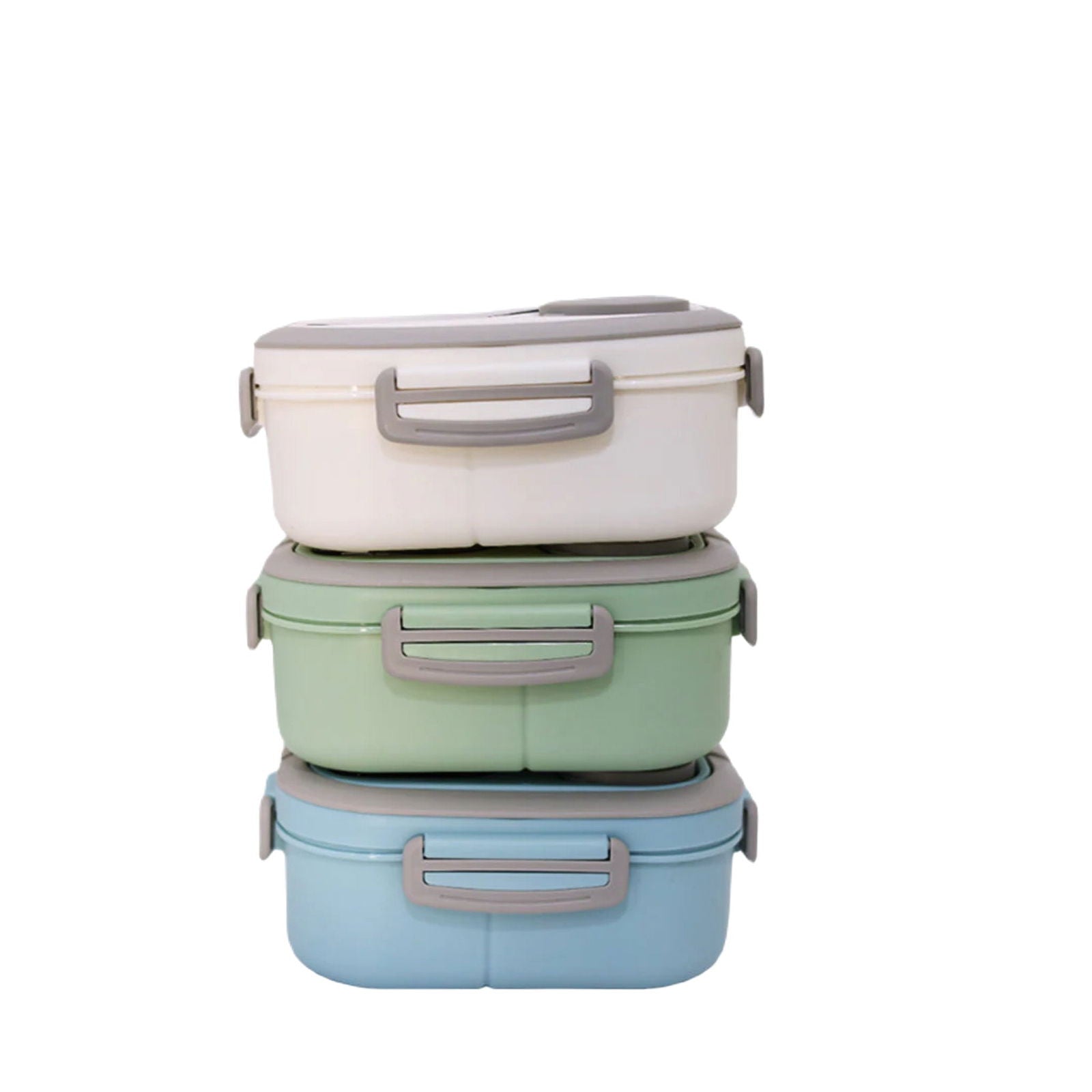 Double Layer Lunch Box Portable With Fork And Spoon For kids School Off White[1Pc][PD] - Kaliber