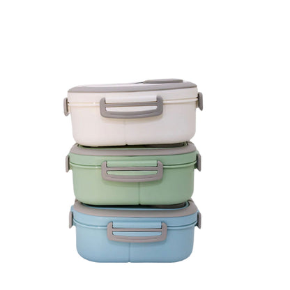 Double Layer Lunch Box Portable With Fork And Spoon For kids School Off White[1Pc][PD] - Kaliber