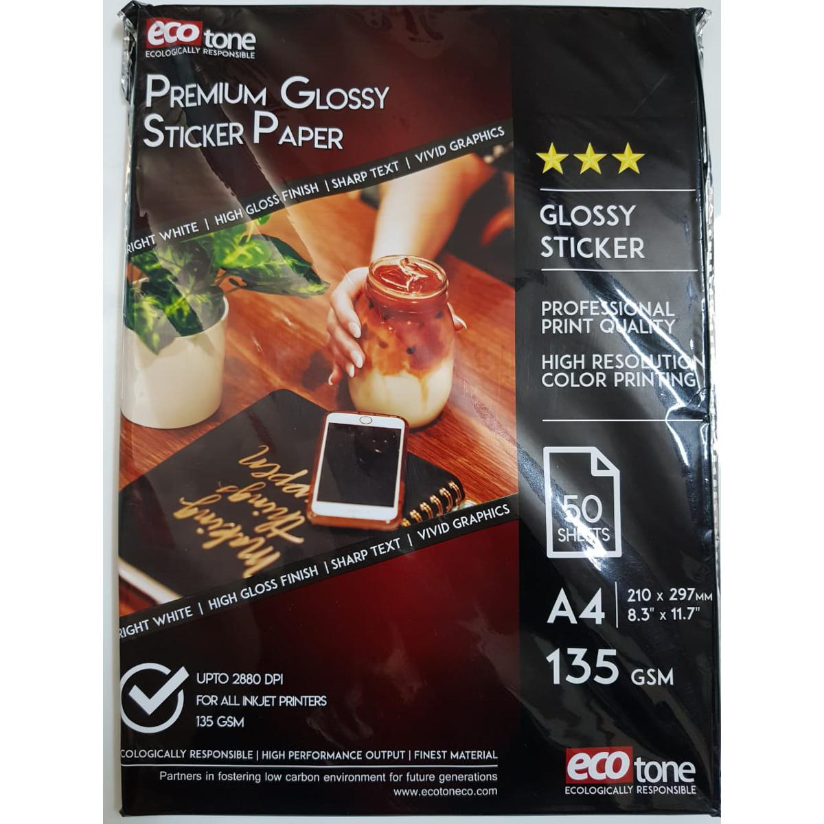 Ecotone Glossy Sticker Photo Paper A4 135g [IP][1Pack] - Kaliber