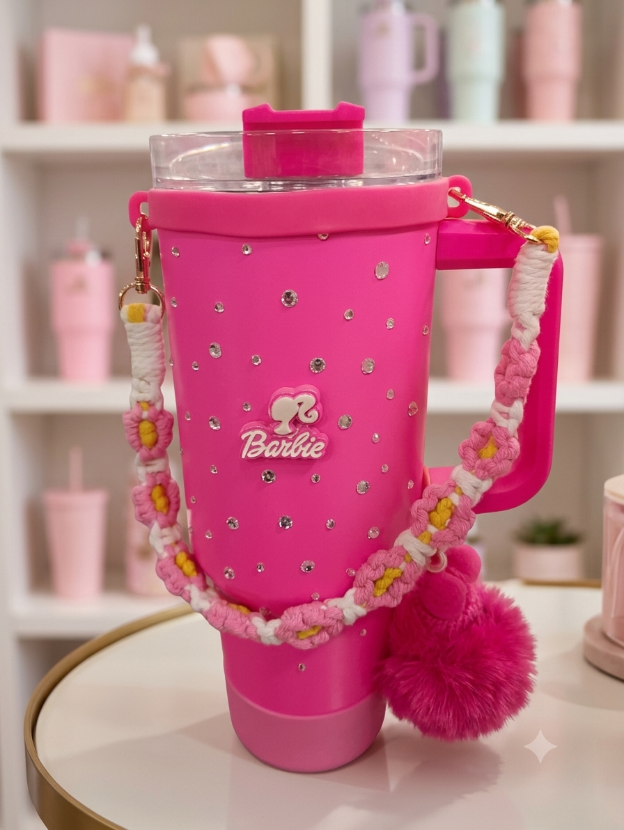 Barbie "Glam & Glow" Rhinestone Tumbler with Macrame Strap (PDB)