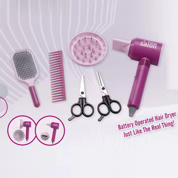 Kids Hair Salon Toy, Beauty Salon Playset for Kids Pretend Play Game, Children Parlor Hair Styling Tools[PD]