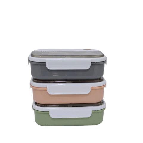 Kids Wheat Straw LunchBox With Spoon & Fork- Green 1000ml[1Pc][PD] - Kaliber