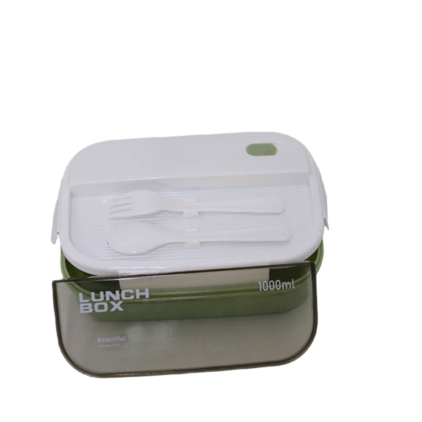 Kids Wheat Straw LunchBox With Spoon & Fork- Green 1000ml[1Pc][PD] - Kaliber