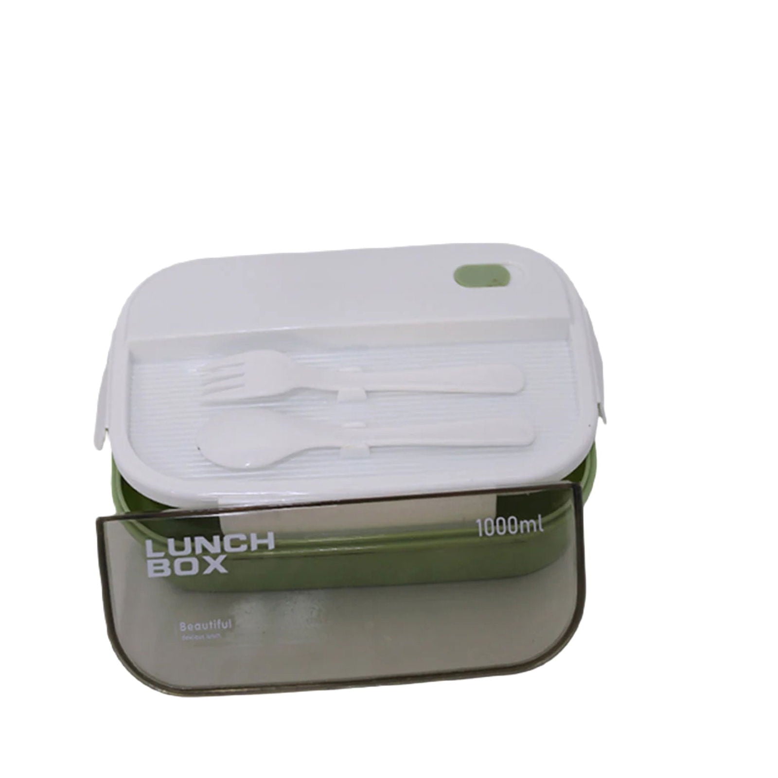 Kids Wheat Straw LunchBox With Spoon & Fork- Green 1000ml[1Pc][PD] - Kaliber