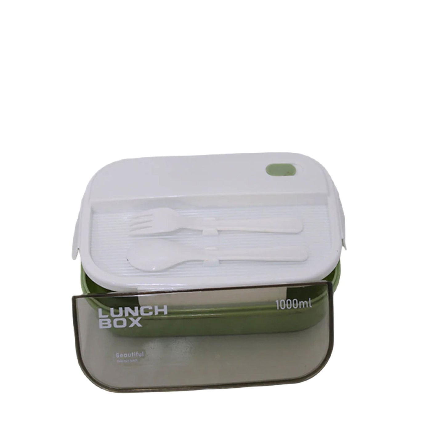 Kids Wheat Straw LunchBox With Spoon & Fork- Green 1000ml[1Pc][PD] - Kaliber