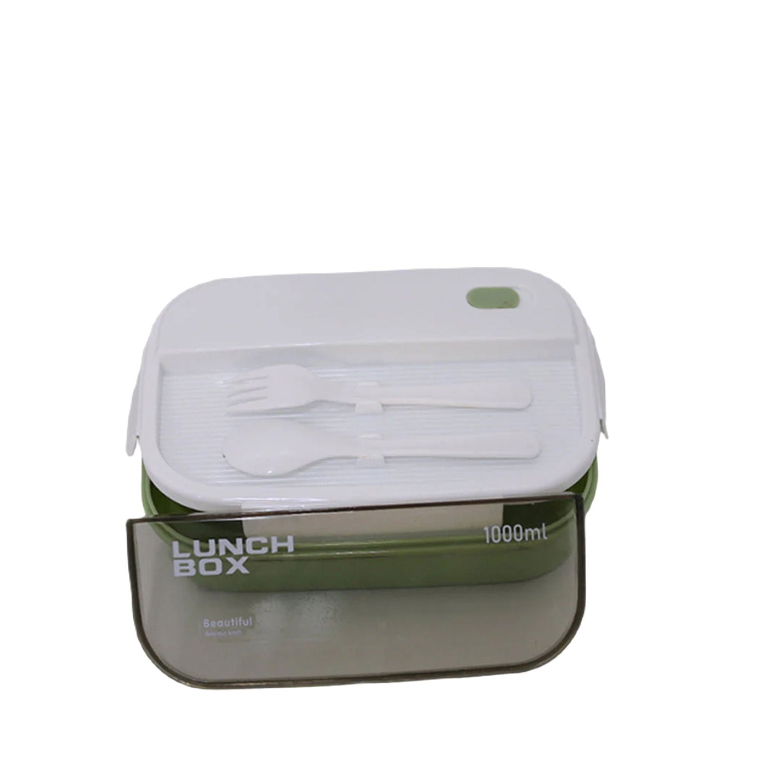 Kids Wheat Straw LunchBox With Spoon & Fork- Green 1000ml[1Pc][PD] - Kaliber
