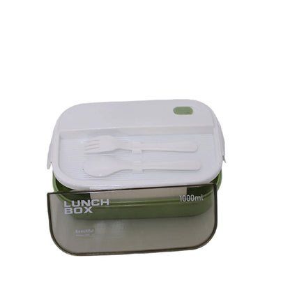 Kids Wheat Straw LunchBox With Spoon & Fork- Green 1000ml[1Pc][PD] - Kaliber