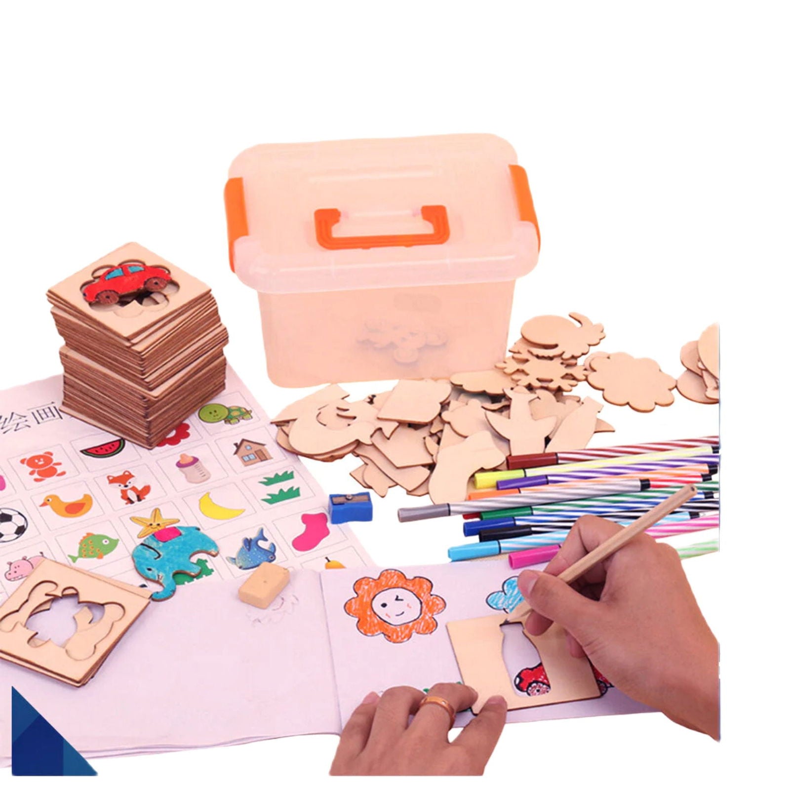 Kids Wooden Stencils Drawing Kit [PD][1Set] - Kaliber