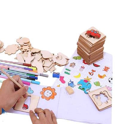Kids Wooden Stencils Drawing Kit [PD][1Set] - Kaliber