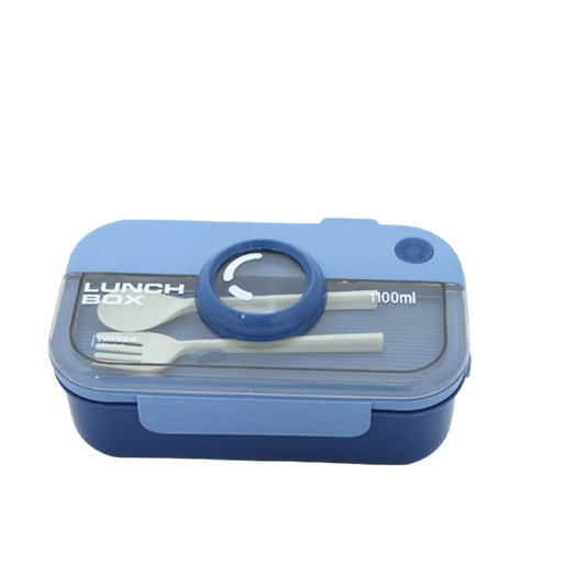 Lunch Box Microwavable with Fork Spoon 2 Compartments Blue [1Set][PD] - Kaliber