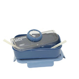 Lunch Box Microwavable with Fork Spoon 2 Compartments Blue [1Set][PD] - Kaliber