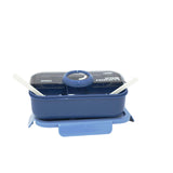 Lunch Box Microwavable with Fork Spoon 2 Compartments Blue [1Set][PD] - Kaliber
