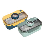 Lunch Box Microwavable with Fork Spoon 2 Compartments Blue [1Set][PD] - Kaliber