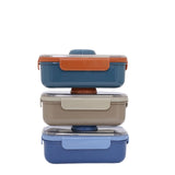 Lunch Box Microwavable with Fork Spoon 2 Compartments Blue [1Set][PD] - Kaliber